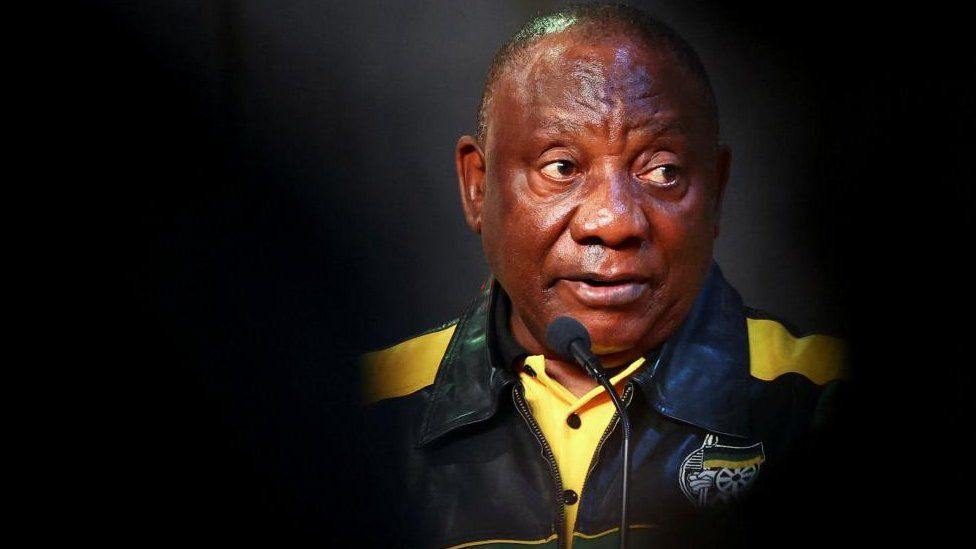 ANC President Cyril Ramaphosa gives an opening address during the African National Congress (ANC) national policy conference at the Nasrec Expo Centre in Johannesburg, South Africa, July 29, 2022