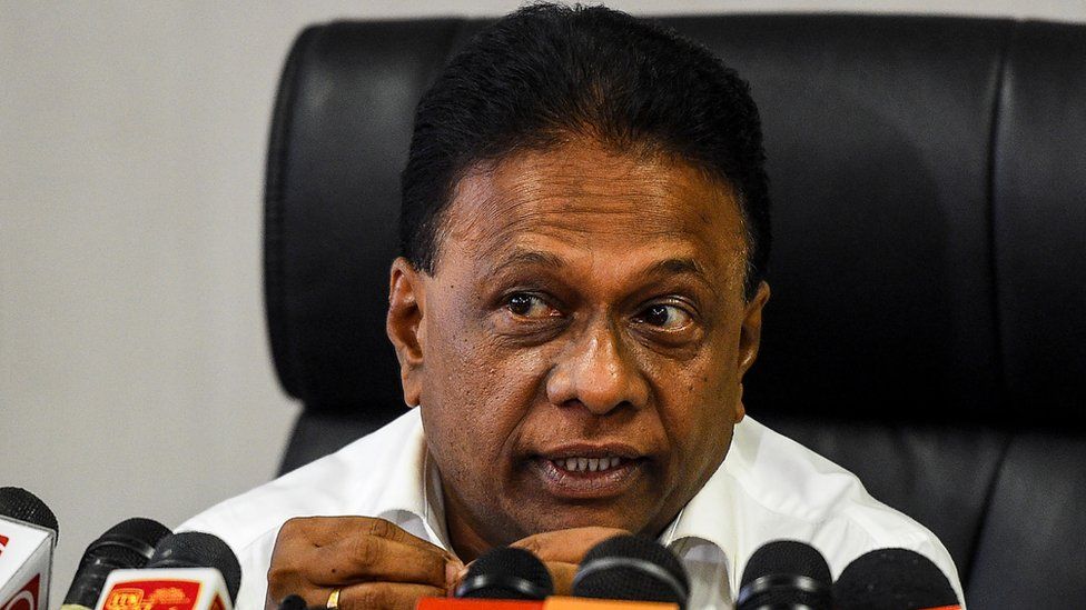 Sri Lankan Minister of Education and Sports Dullas Alahapperuma speaks to media representatives in Colombo on March 12, 2020.