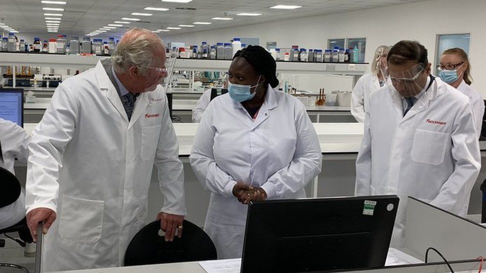 Prince Charles meets scientists at the factory in Wrexham