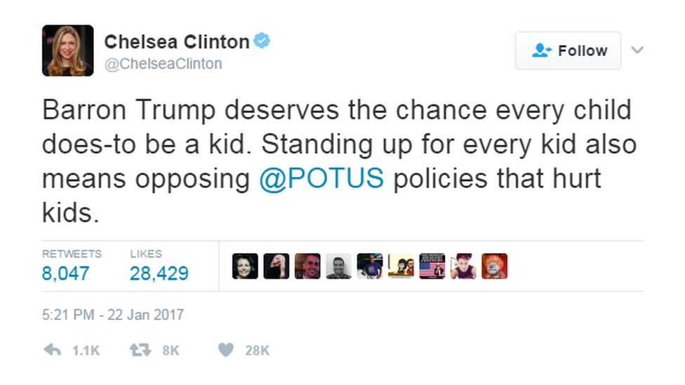 Chelsea Clinton's tweet about Barron Trump.