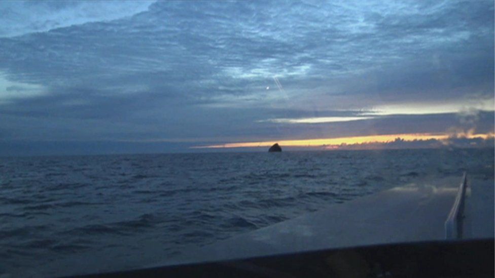 A fishing crew's view of Rockall in the distance