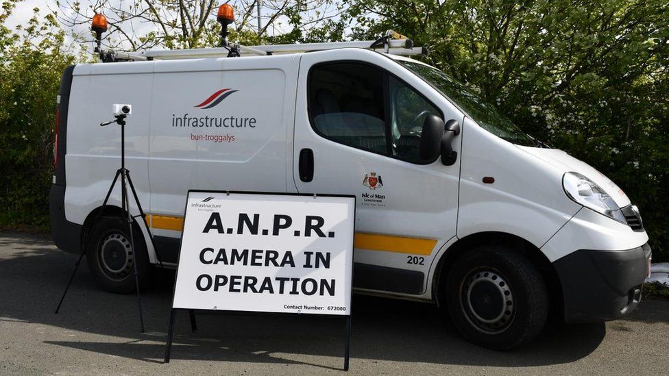 Infrastructure department van with ANPR camera and sign