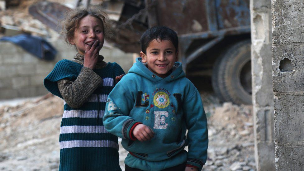 Syrian children in Eastern Ghouta on the outskirts of the Syrian capital Damascus