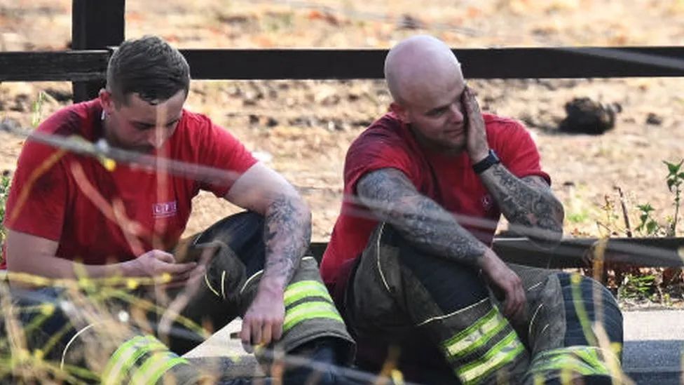 Tired firefighters