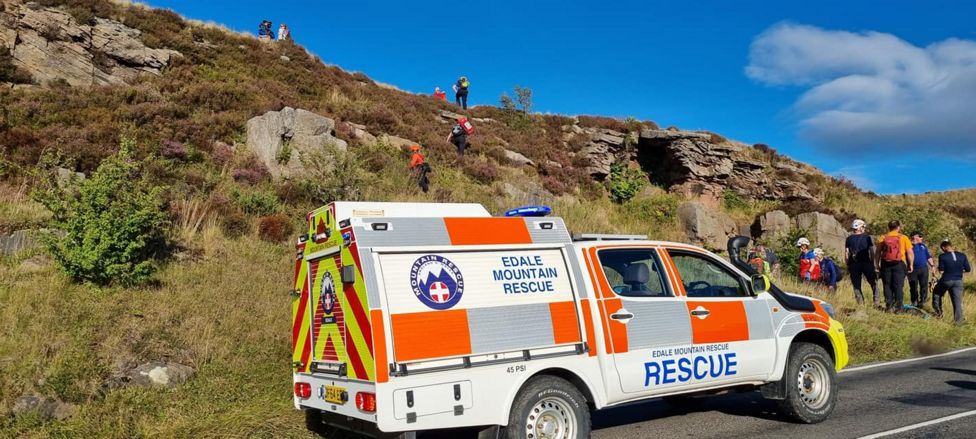 Walker rescued after breaking arm in Peak District fall - BBC News