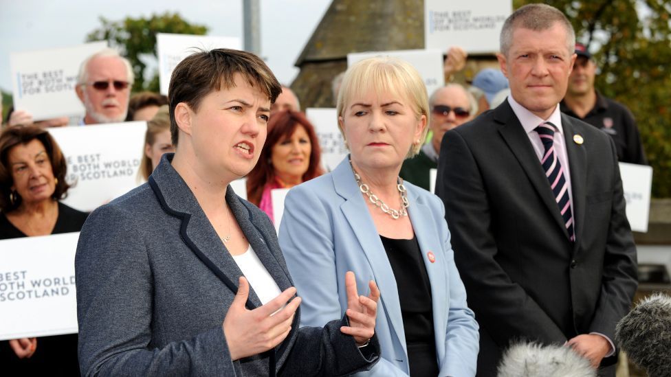 Ruth Davidson, Johann Lamont and Willie Rennie campaigning together during the 2014 independence referendum