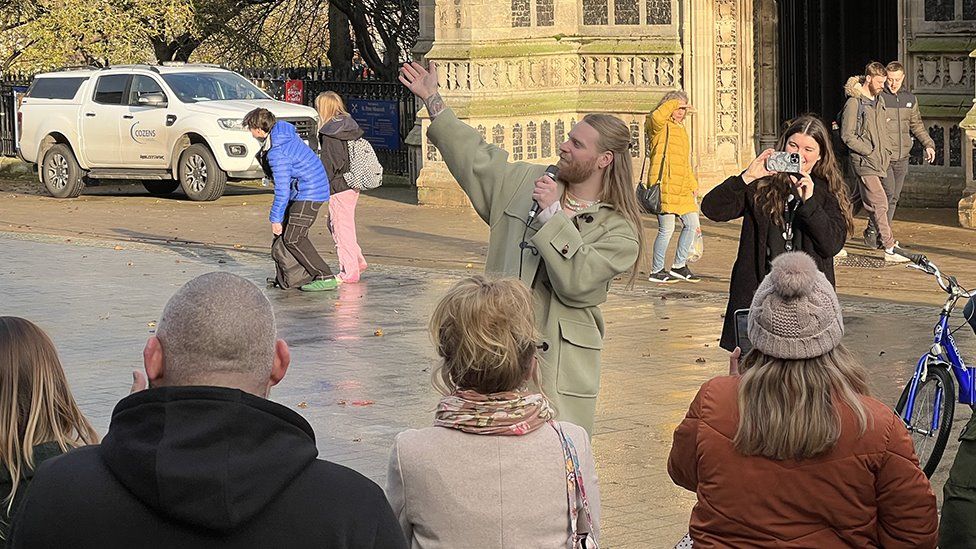 Sam Ryder busking in the centre of Norwich