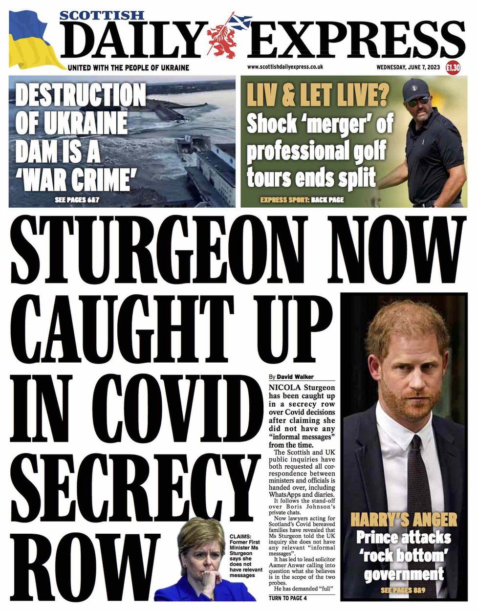 Scotland's papers: Sturgeon Covid messages row and Harry in the witness ...