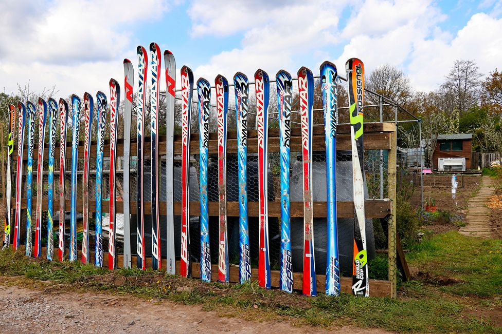 A fence made from old skis