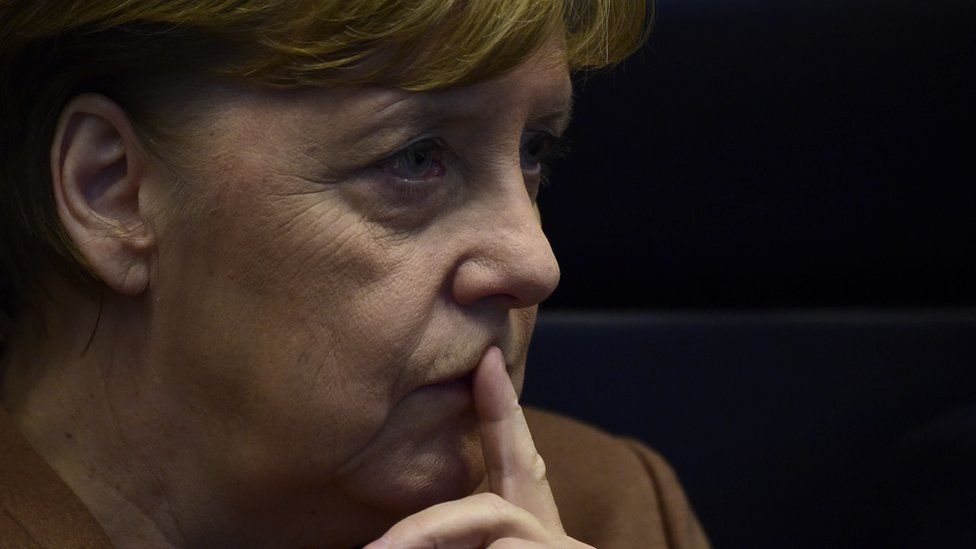 German Chancellor Angela Merkel waits for a parliamentary session on 30 January 2018