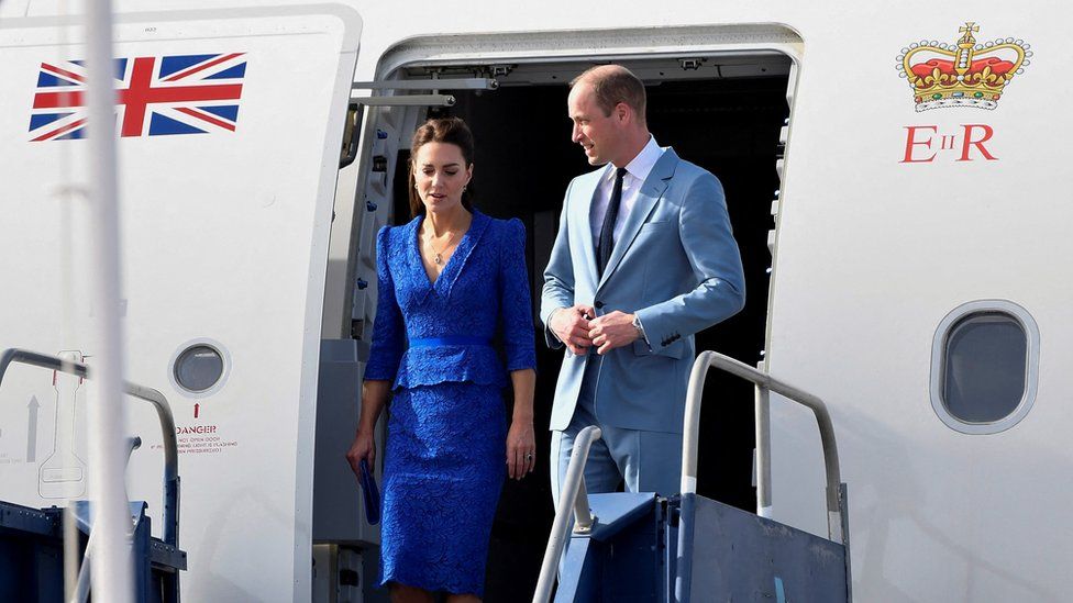 The Duke and Duchess of Cambridge stepping off the airplane in Belize