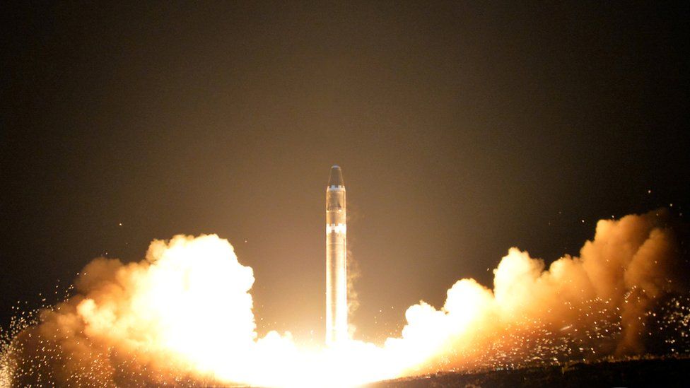 A launch of a North Korean intercontinental ballistic missiles