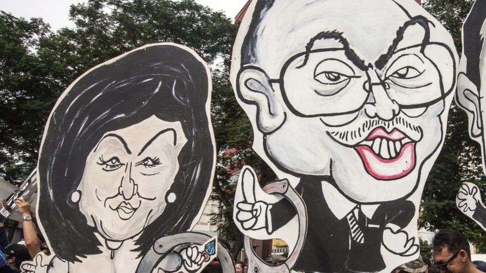 A caricature of Malaysian Prime Minister Najib Razak and his wife
