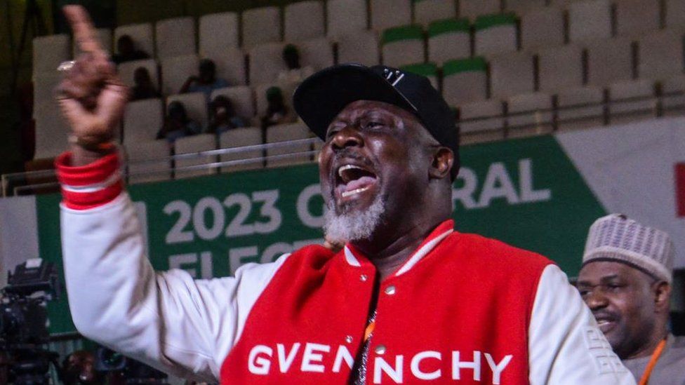 Peoples Democratic Party Agent Dino Meleye reacts while rejecting the Presidential Election result from Ekiti State, alleged over voting in the state at the Situation Centre/National Collation Centre where the next President of Nigeria will be announced in coming days in Abuja on February 27, 2023.