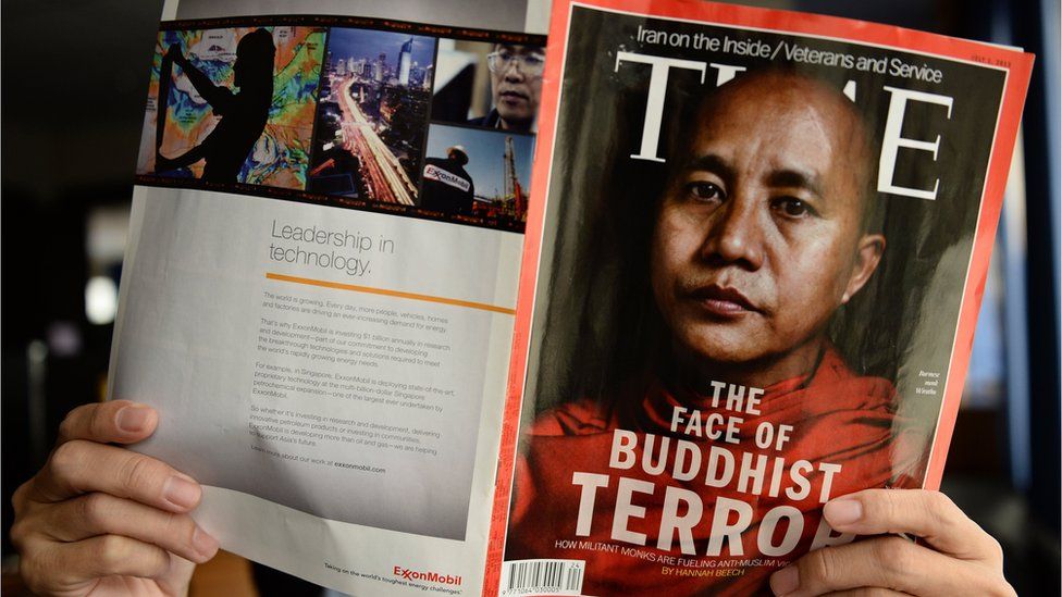 Mr Wirathu on the cover of Time magazine with the title 'The Face of Buddhist Terror?'