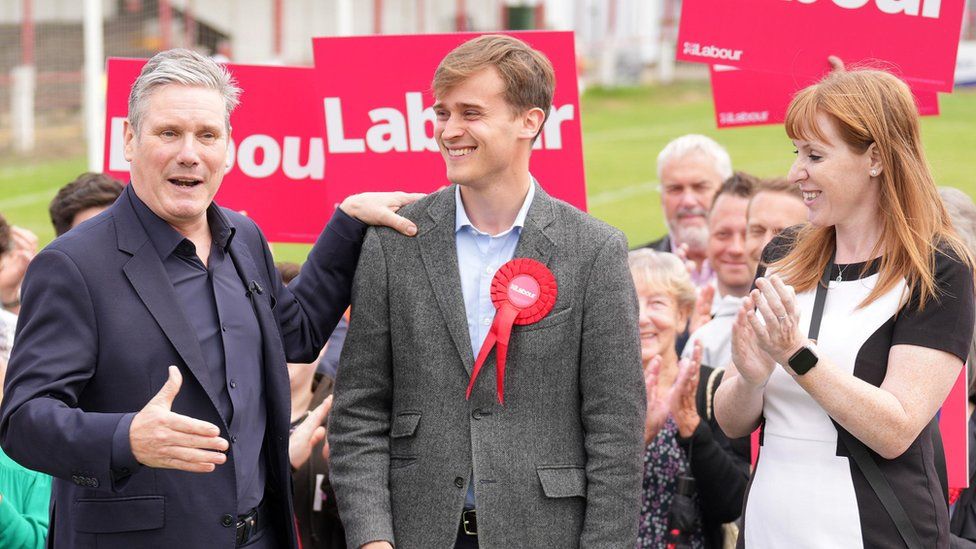 Newly elected Labour MP Keir Mather (centre), with Labour leader Sir Keir Starmer and deputy Labour Party leader Angela Rayner