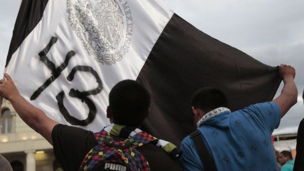 Students from Ayotzinapa protest at the central square in Chilpancingo, Guerrero State, Mexico on September 15, 2015.