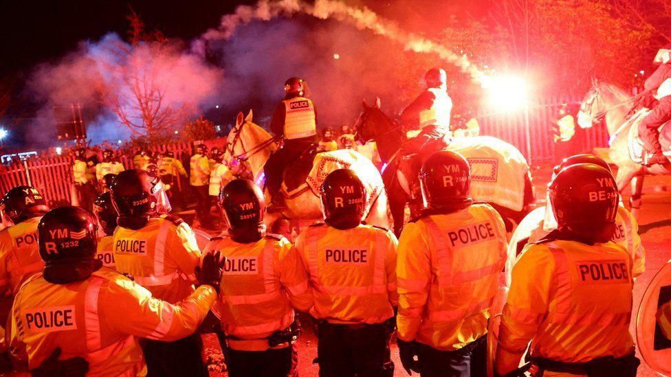 Police before Villa Park v Legia Warsaw