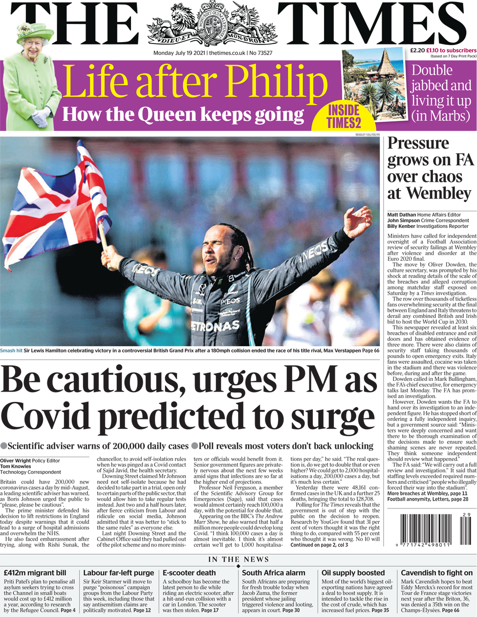 The Times front page 19 July 2021