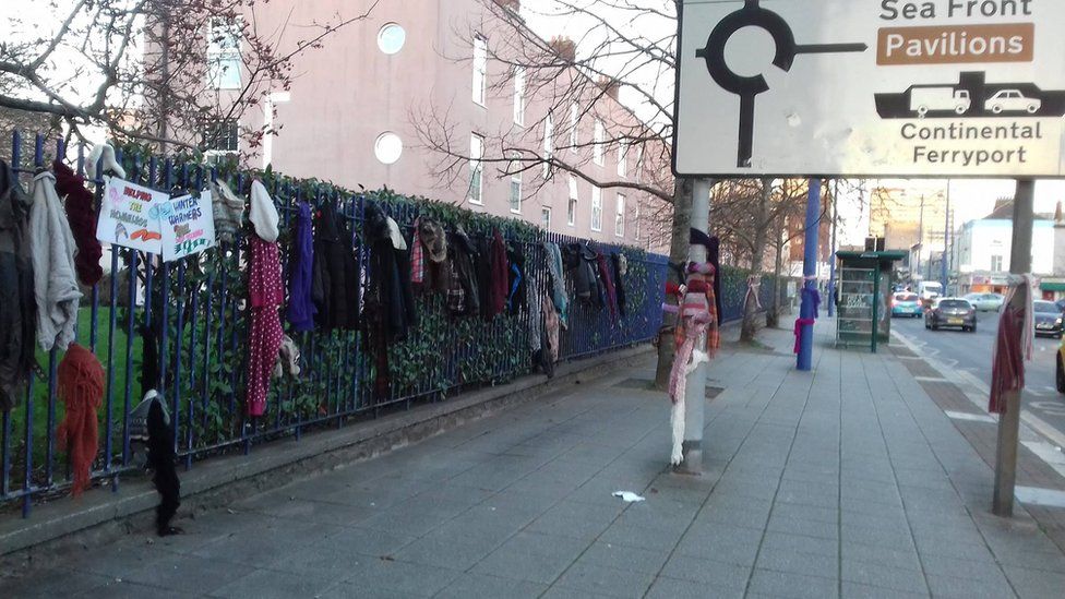 Clothes Hung On Railings For Plymouth Homeless Bbc News 