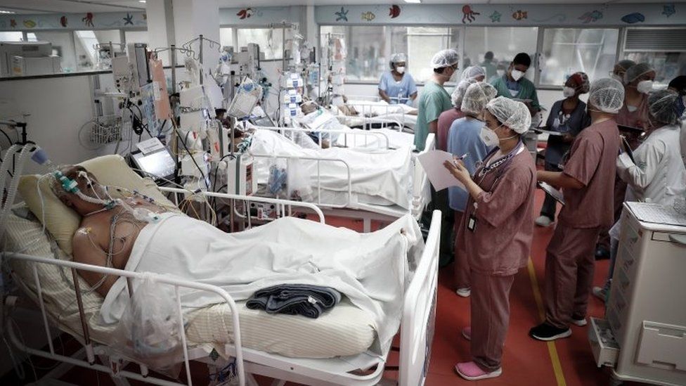 Medical personnel work at the intensive care unit in a hospital near São Paulo, Brazil. Photo: March 2021