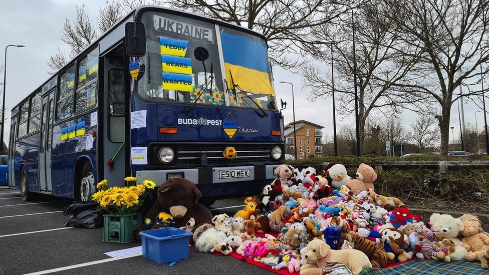 The bus with a lot of teddies