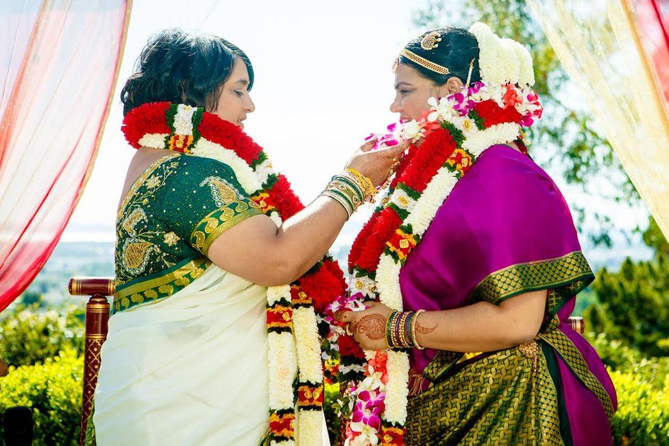Madhuri Anji and Priti Narayanan at their wedding.