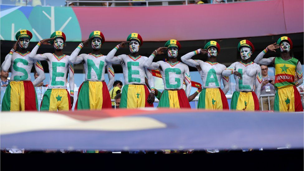Senegal fans enjoy the pre match atmosphere prior to the 2018 FIFA World Cup Russia group H match between Senegal and Colombia at Samara Arena on June 28, 2018 in Samara, Russia.