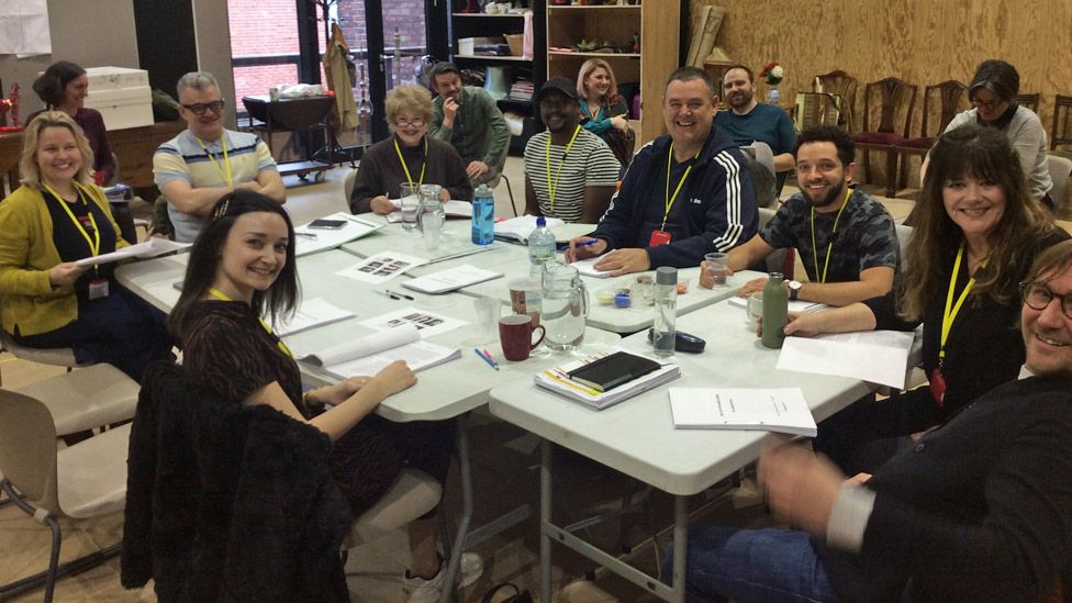 The Our Lady of Blundellsands company during a read-through