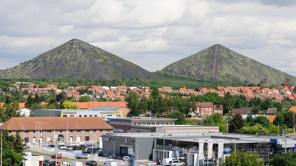 Loos en Gohelle, the twin slag heaps of pit head 11/19, mine site listed as World Heritage by UNESCO