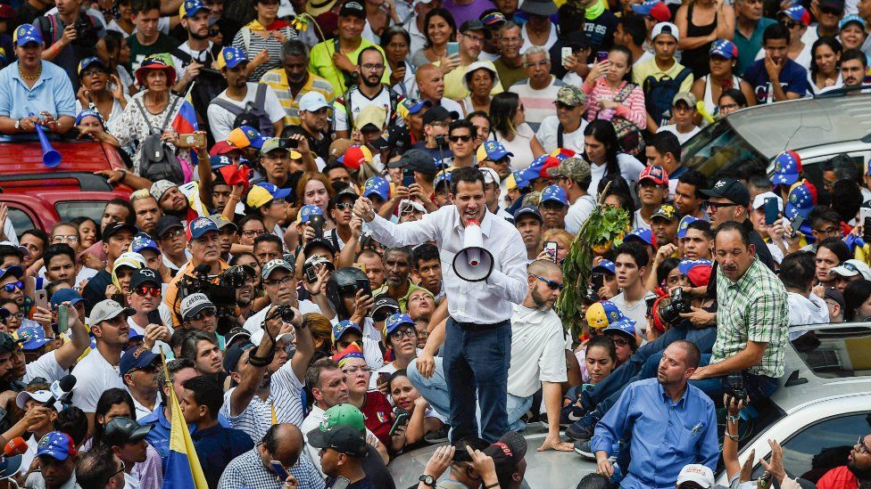 Juan Guaidó speaks during a rally in Caracas on March 9, 2019.