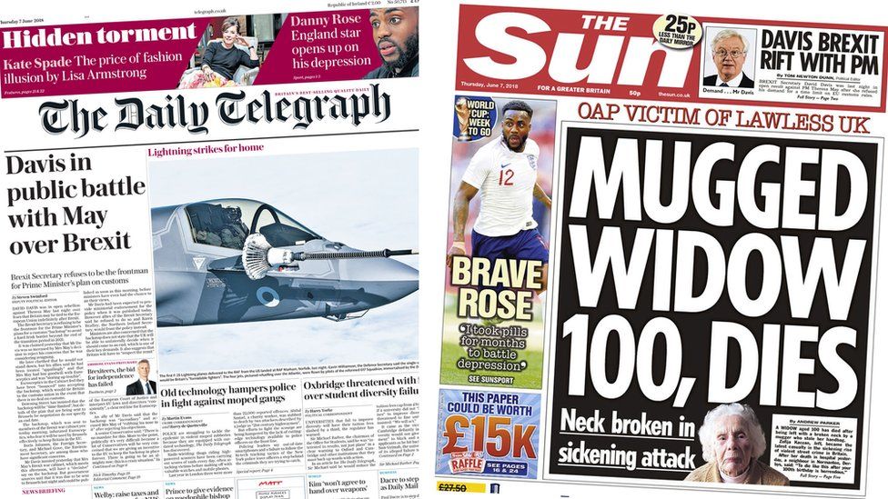 The Daily Telegraph and the Sun front pages
