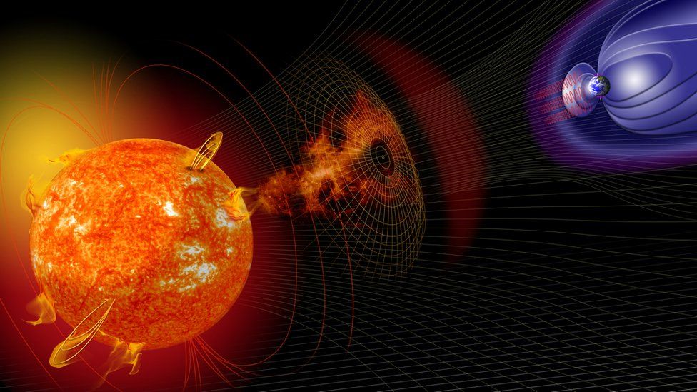 Artwork of the Sun changing the conditions in near-Earth space