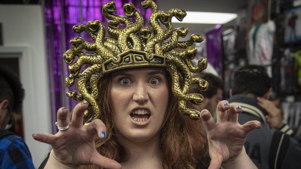 Woman dressed up as Medusa