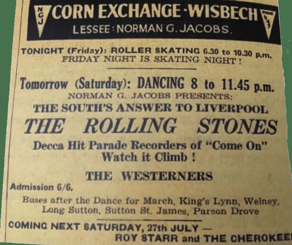 Newspaper advert for the Rolling Stones in Wisbech in 1963