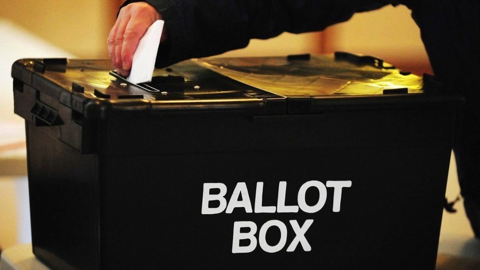 Image of somebody placing a polling card into a ballot box