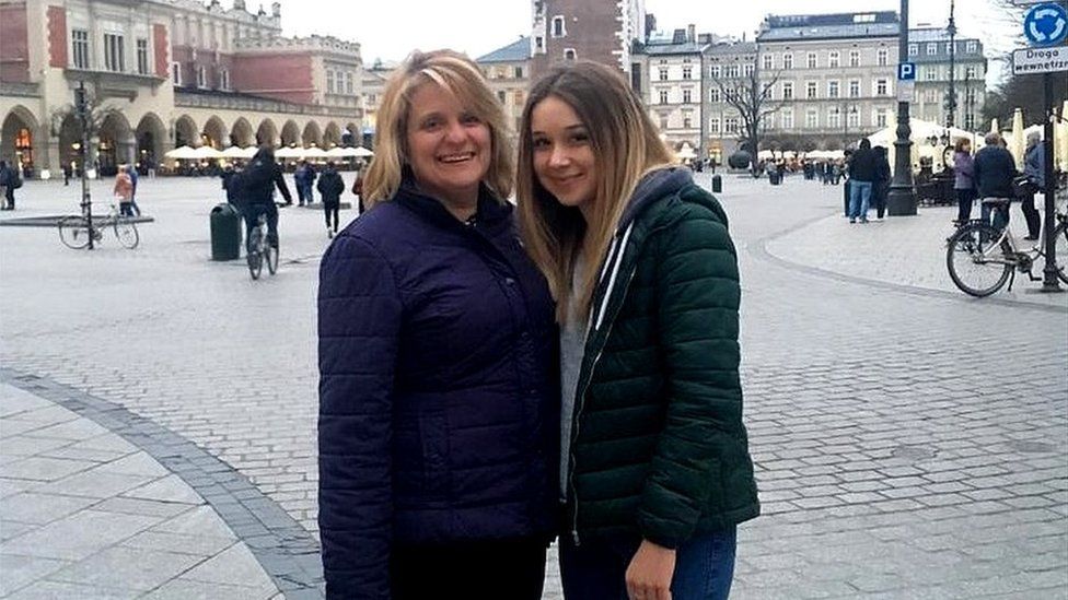Ellie Gould and her mother on a family holiday in Poland