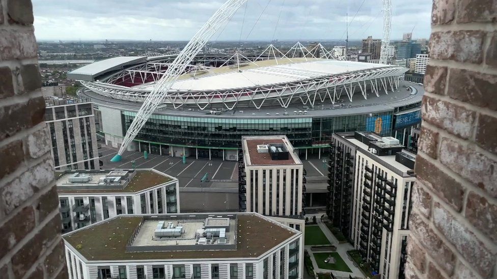 Image showing view from blocks of flats on the Quintain development overlooking Wembley Stadium.