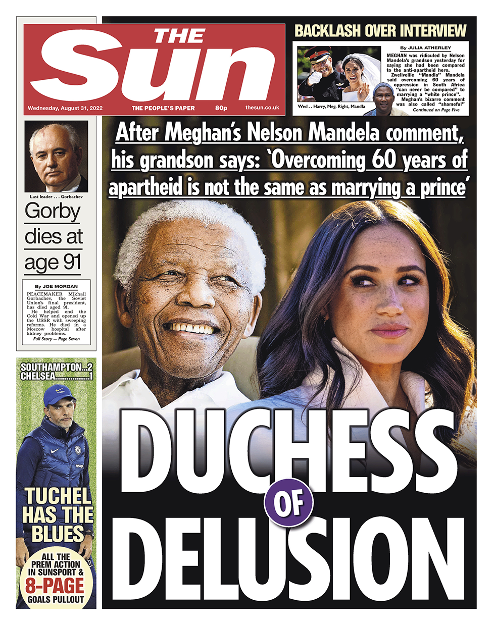 The headline in the Sun reads 'Duchess of delusion'