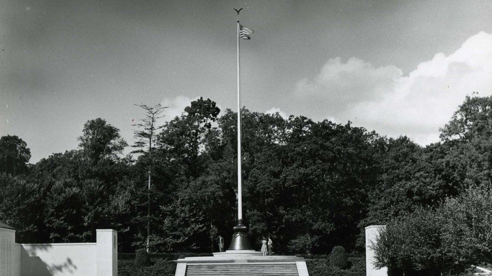 Eagle on flagpole in 1965