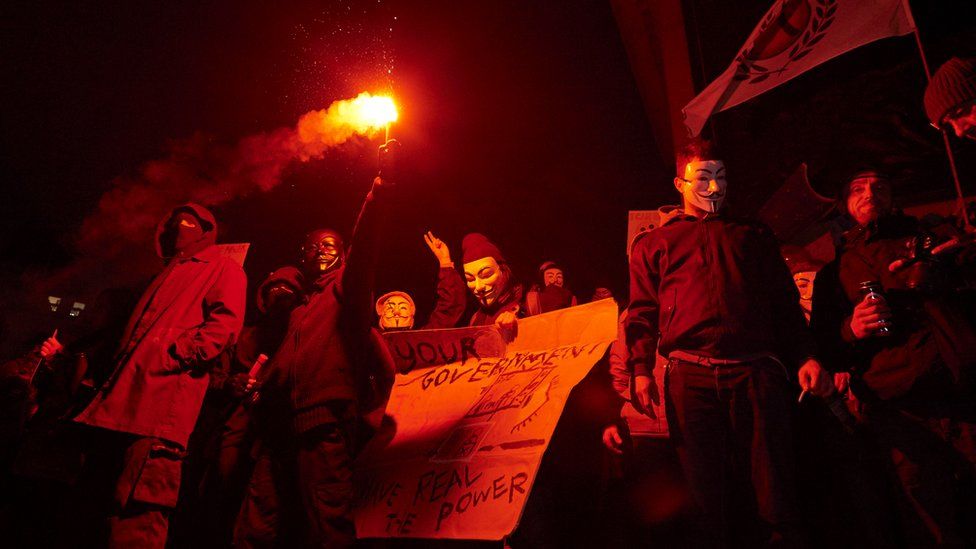 Anti-capitalist protesters in London; 5 Nov 2016