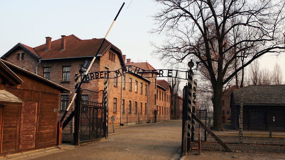 An exterior view of The Auschwitz complex