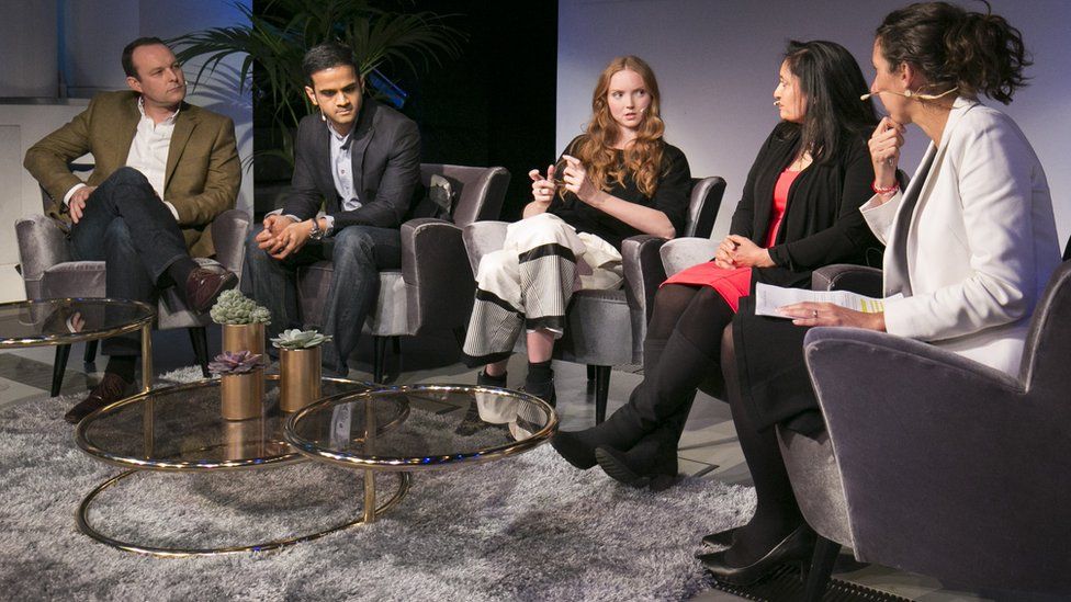 Lily Cole (centre) attends a talk about social enterprise organised by whisky firm Chivas Regal