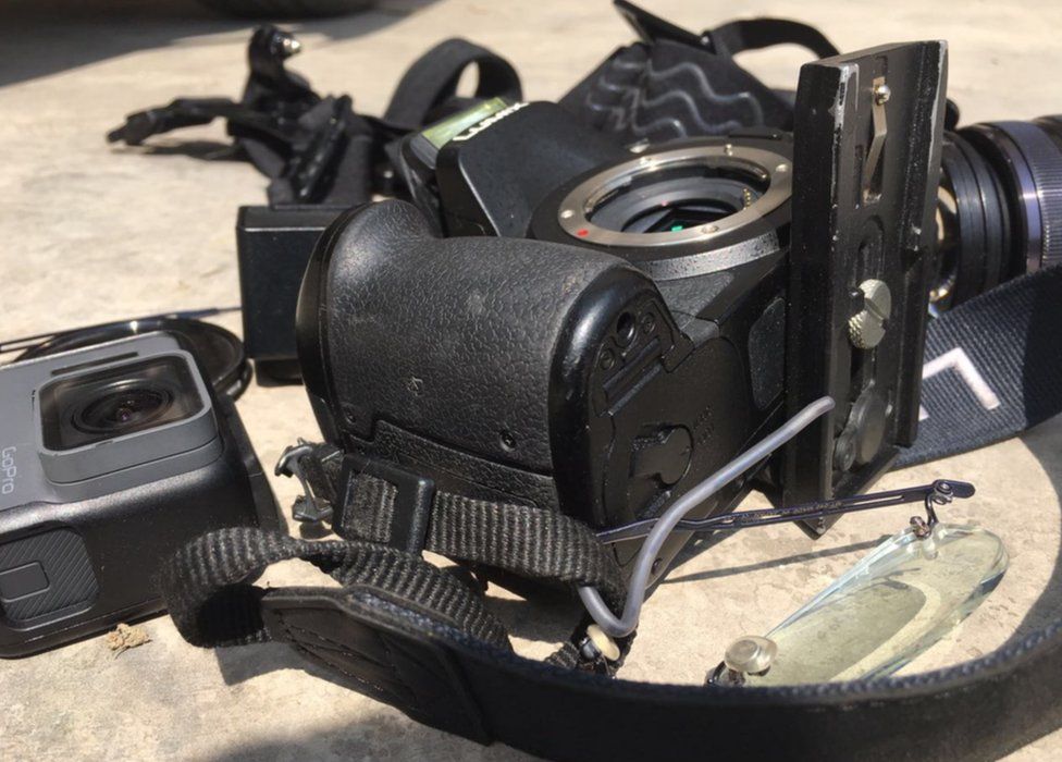 Picture of some of the BBC's broken equipment returned to the crew