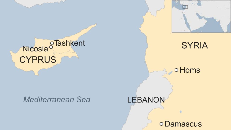 Map showing Cyprus and Syria