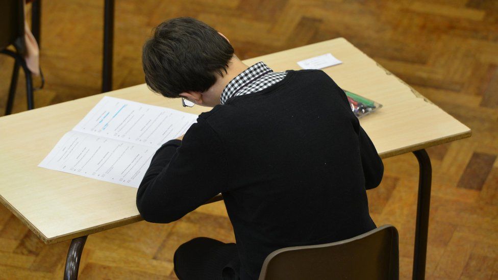 Student taking A-level exam