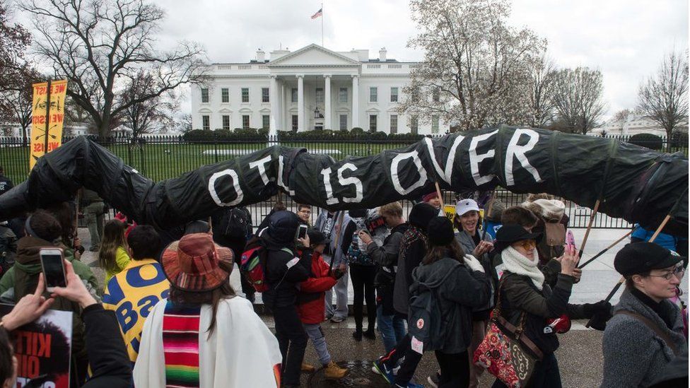 People gather in front of the White House during the Native Nations Rise protest on March 10, 2017 in Washington, DC