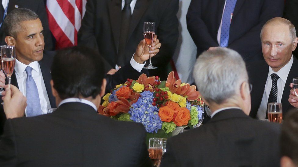 US President Barack Obama and Russian President Vladimir Putin at UN, 28 Sep 15