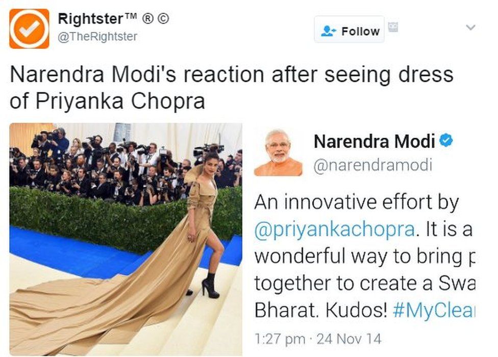 Narendra Modi's reaction after seeing dress of Priyanka Chopra