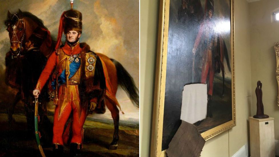 Painting and vandalised painting of Sir Edward Kerrison